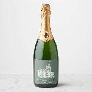 Sagegroene Vintage Kasteel Bestemming Huwelijk Sparkling Wijnetiket