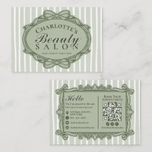 Sagegroene Vintage Strik Beauty Salon Visitekaartj
