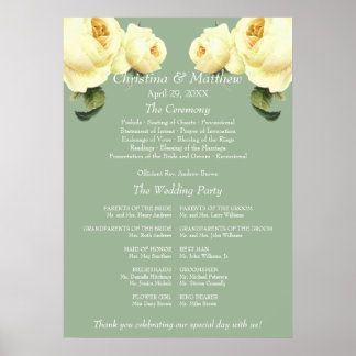 Sagegroene vintage trouwceremonieprogramma met Gel Poster