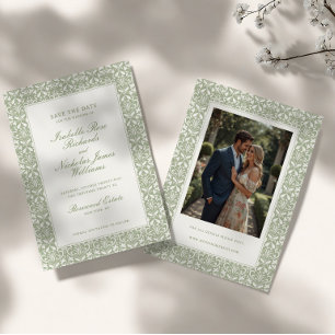 Sagegroene Vintage Tuinbruiloft Save The Date