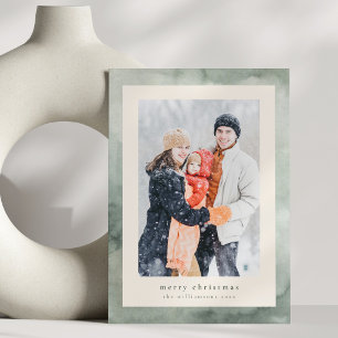 Sagegroene waterverf Kerstmis familiefoto Feestdagenkaart