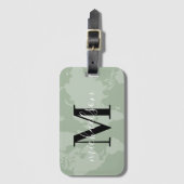 Sagegroene Wereldkaart Script Monogram Bagagelabel (Voorkant (verticaal))