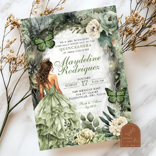 Sagegroene Whimsical Forest Quinceanera Kaart