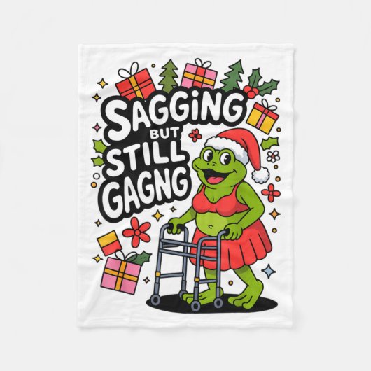 Sagging But Still Gagging Funny Christmas Frog Hol Fleece Deken (Voorkant)