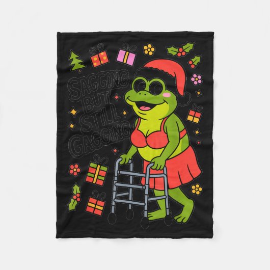 Sagging But Still Gagging Funny Christmas Frog Hol Fleece Deken (Voorkant)