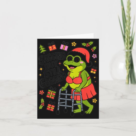 Sagging But Still Gagging Funny Christmas Frog Hol Kaart (Voorkant)