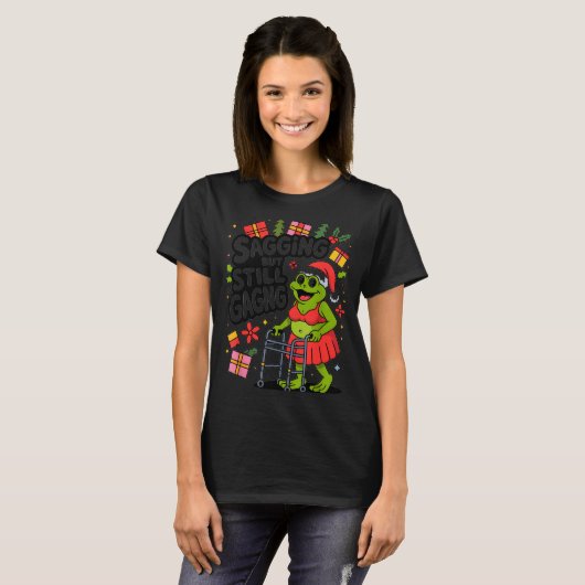 Sagging But Still Gagging Funny Christmas Frog Hol T-shirt (Voorkant volledig)