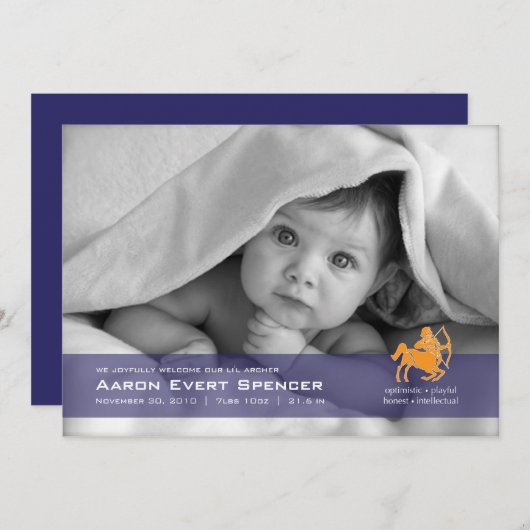 Sagittaire le Faire-part de naissance photo Archer (Devant / Derrière)