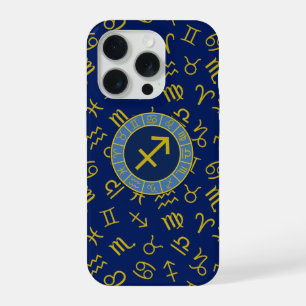 Sagittaire Zodiac+Astrologie Symboles Ptn Gld+Blue