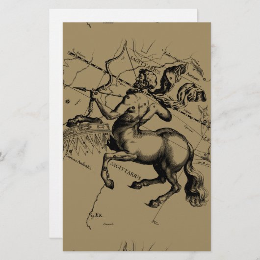 Sagittarius Constellation Carte Engraving Hevelius (Devant / Derrière)