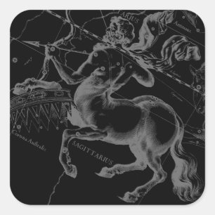 Sagittarius Constellation Hevelius Map on Black Vierkante Sticker