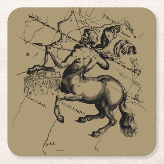 Sagittarius Constellation Map Hevelius 1690 Vierkante Kartonnen Onderzetter (Voorkant)