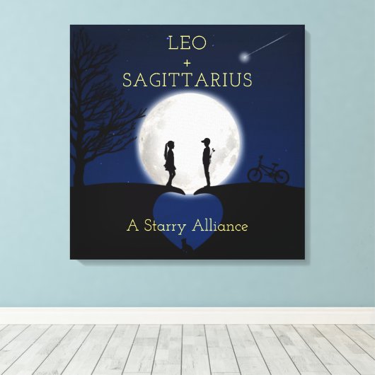 Sagittarius en Leo Zodiac Star Sign Moon Canvas (Insitu (Houten vloer))