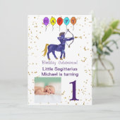 Sagittarius First Birthday Gold & Balloons Kaart (Staand voorkant)