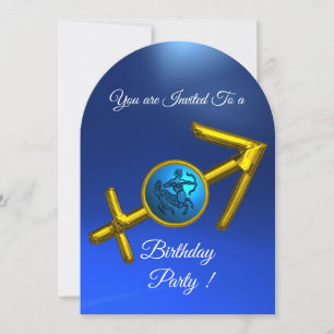SAGITTARIUS Gold Aqua Blue Zodiac Birthday Party Kaart