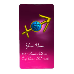 SAGITTARIUS GOLD BLUE ZODIAC BIRTHDAAG Roze Etiket