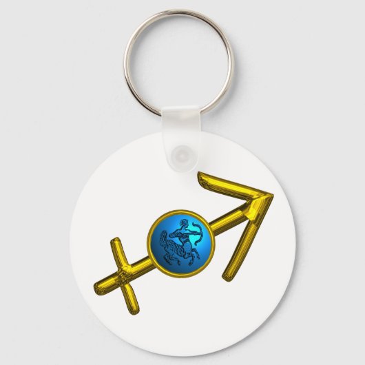 SAGITTARIUS, GOLD BLUE ZODIAC BIRTHDAY SIGN SLEUTELHANGER (Voorkant)