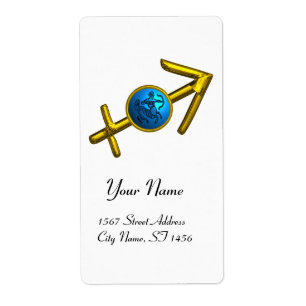 SAGITTARIUS, GOLD BLUE ZODIAC BIRTHDAY SIGN White Etiket