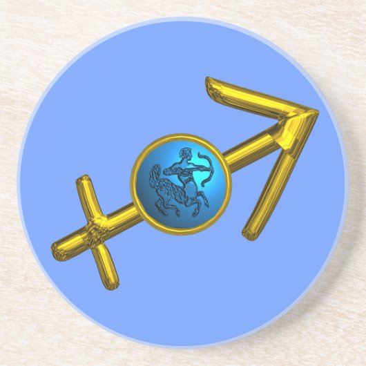 SAGITTARIUS, GOLD BLUE ZODIAC BIRTHDAY SIGN ZANDSTEEN ONDERZETTER (Voorkant)