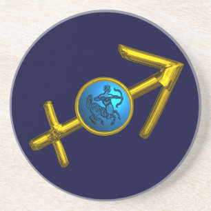 SAGITTARIUS, GOLD BLUE ZODIAC BIRTHDAY SIGN ZANDSTEEN ONDERZETTER