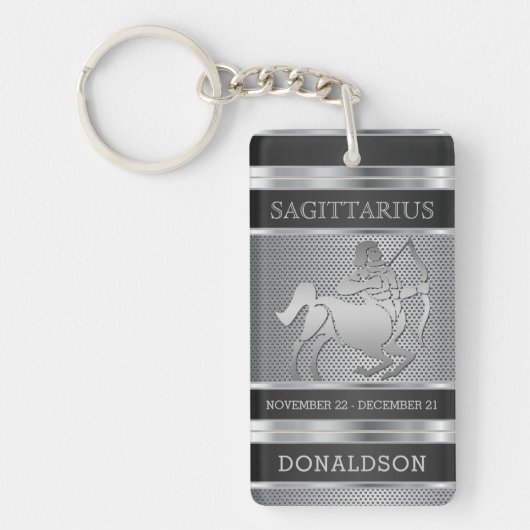 Sagittarius ♐ in Black en Silver Mesh Sleutelhanger (Voorkant)