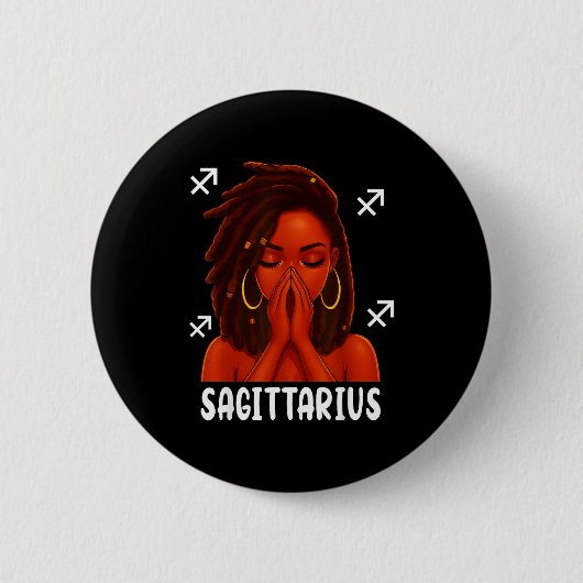 Sagittarius Loc'd Black Woman Pray Christian Zodia Ronde Button 5,7 Cm (Voorkant)