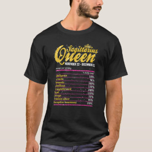 Sagittarius Queen Nutrition Facts Label Zodiac Sig T-shirt