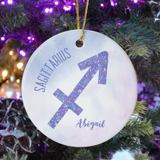 Sagittarius Sign Aangepast Paars kerstfeest Keramisch Ornament