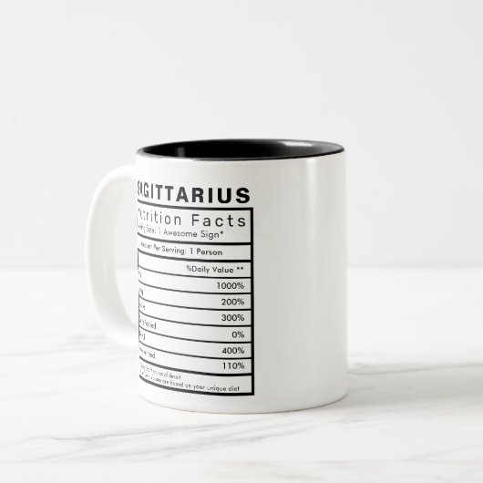 Sagittarius Star Sign Nutrition Facts Statistics Tweekleurige Koffiemok (Voorkant links)