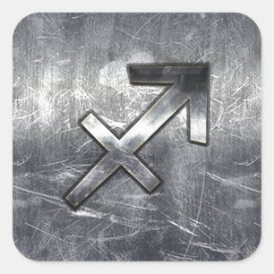 Sagittarius Symbool Grunge Distress Steel Style Vierkante Sticker