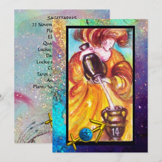 SAGITTARIUS, TEMPERANTIE TAROT ZODIAC BIRTHDAAGKAA KAART (Voorkant / Achterkant)