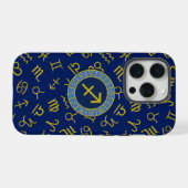 Sagittarius Zodiac+Astrology Symbols Ptn Gld+Blues (Verso Horizontal)