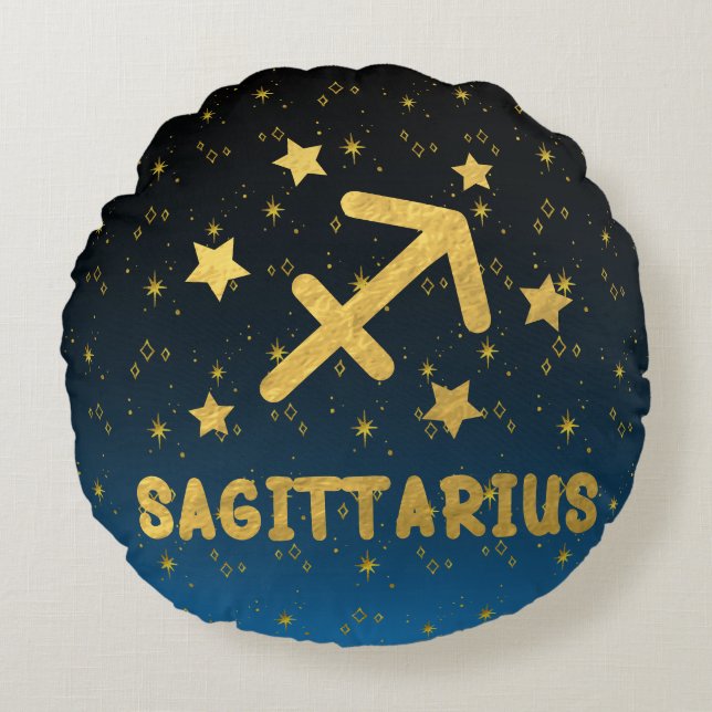 Sagittarius Zodiac Bleu et Coussin rond or (Devant)