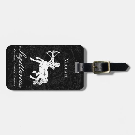 Sagittarius Zodiac Custom Astrology Black Bagagelabel (Voorkant horizontaal)