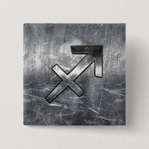 Sagittarius Zodiac Grunge Distress Steel Style Vierkante Button 5,1 Cm