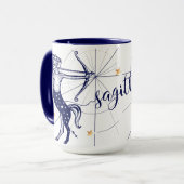 Sagittarius Zodiac Navy Blue & Gold Birth Mok (Voorkant links)