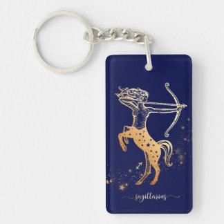Sagittarius Zodiac Navy Blue Gold Sleutelhanger De