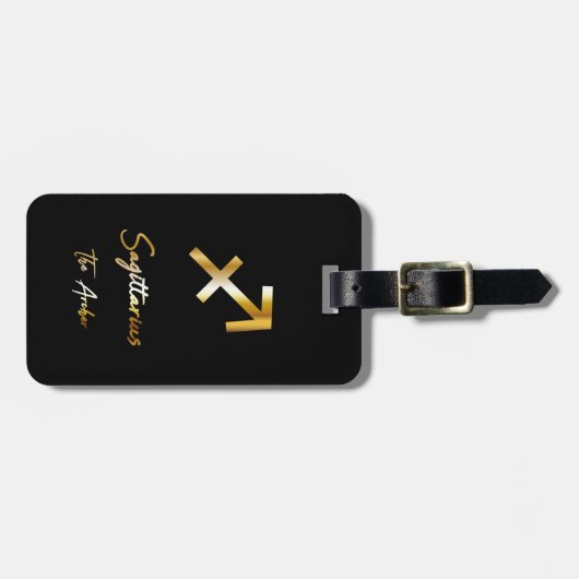 Sagittarius Zodiac Sign Black & Gold Bagagelabel (Voorkant horizontaal)