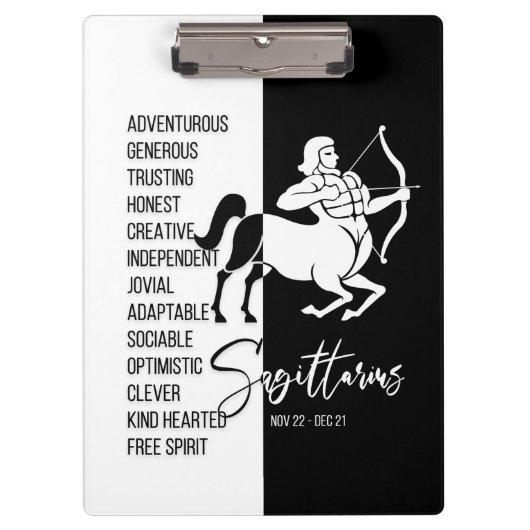 Sagittarius Zodiac Sign Black & White Klembord (Voorkant)