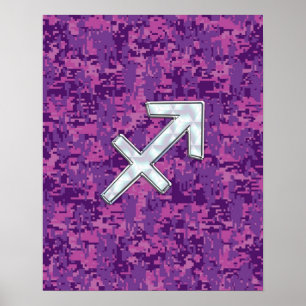 Sagittarius Zodiac Sign Fuchsia Digital Camouflage Poster