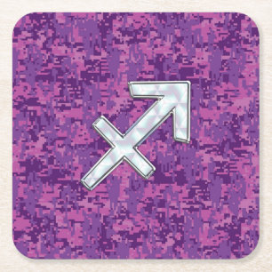 Sagittarius Zodiac Sign Fuchsia Digital Camouflage Vierkante Kartonnen Onderzetter