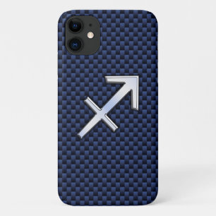 Sagittarius Zodiac Sign on Navy Carbon Print iPhone 11 Hoesje