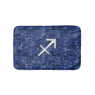 Sagittarius Zodiac Sign on Navy Digital Camouflage Badmat