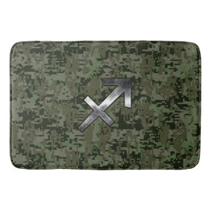 Sagittarius Zodiac Sign on Woodland Camouflage Badmat