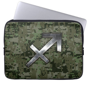 Sagittarius Zodiac Sign on Woodland Camouflage Laptop Sleeve