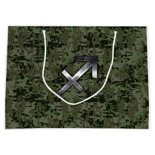 Sagittarius Zodiac Sign on Woodland Camouflage Large Cadeauzakje (Voorkant)