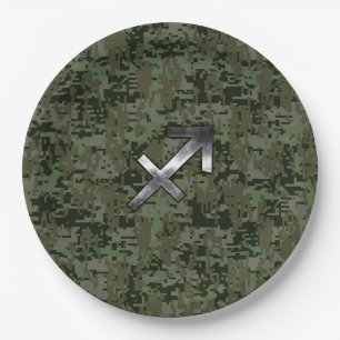 Sagittarius Zodiac Sign on Woodland Camouflage Papieren Bordje