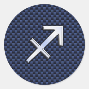 Sagittarius Zodiac Symbol Blue Carbon Fiber Print Ronde Sticker