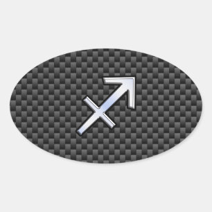 Sagittarius Zodiac Symbol Charcoal Carbon Fiber Ovale Sticker