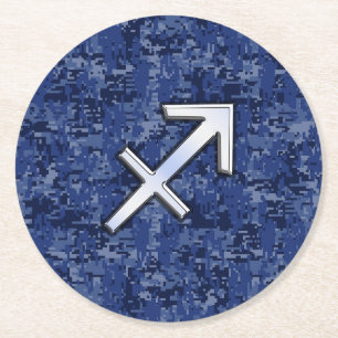 Sagittarius Zodiac Symbol NavyDigital Camouflage Ronde Kartonnen Onderzetter